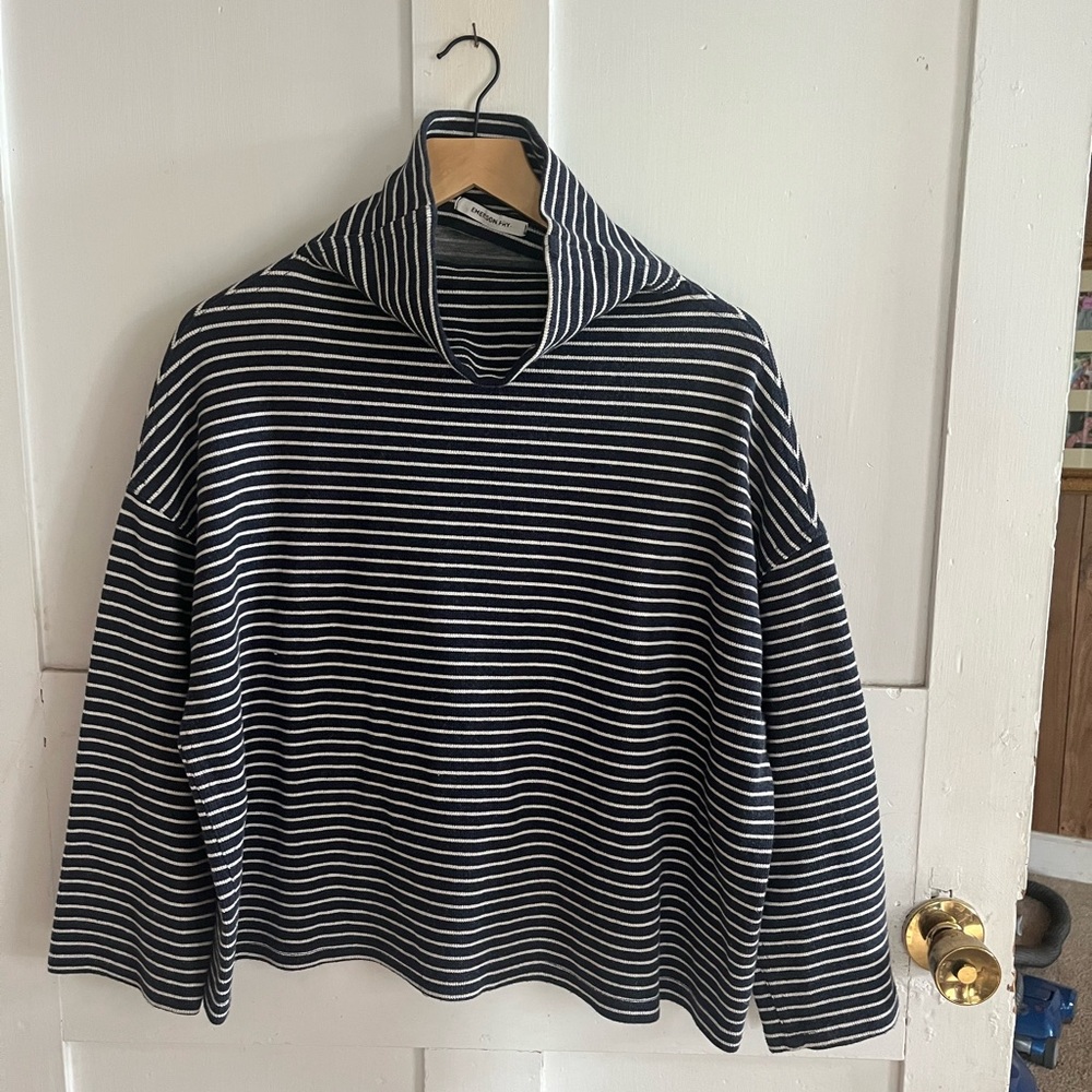 Emerson Fry Navy and White Striped Turtleneck